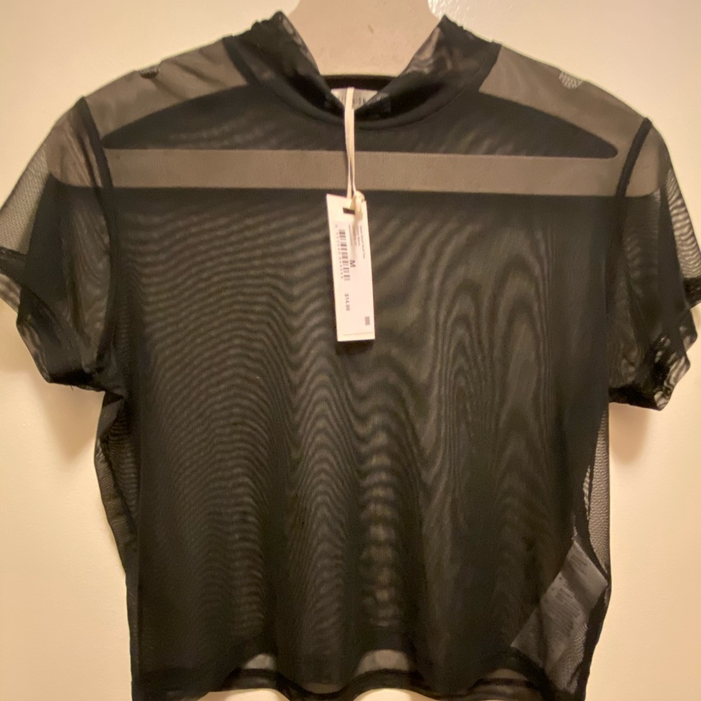 Mesh mock neck tee